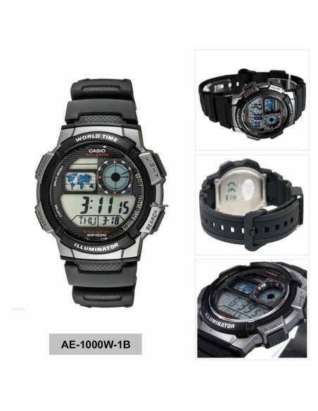 Reloj Casio collection Digital AE-1000w-1bv Hora Mundial - 5 Alarmas - 10 BAR