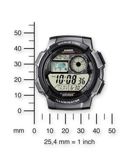 Reloj Casio collection Digital AE-1000w-1bv Hora Mundial - 5 Alarmas - 10 BAR