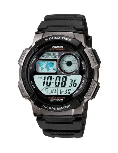 Reloj Casio collection Digital AE-1000w-1bv Hora Mundial - 5 Alarmas - 10 BAR