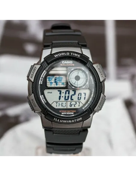 Reloj Casio collection Digital AE-1000w-1bv Hora Mundial - 5 Alarmas - 10 BAR