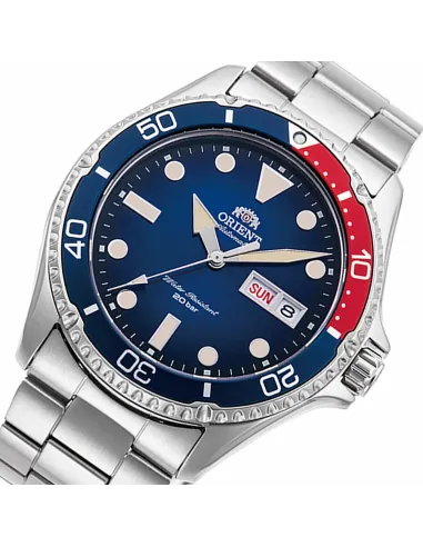 reloj automático hombre Orient New Kamasu RA-AA0812L "pepsi" dial azul 41.8mm correa acero cristal zafiro 200m water resist