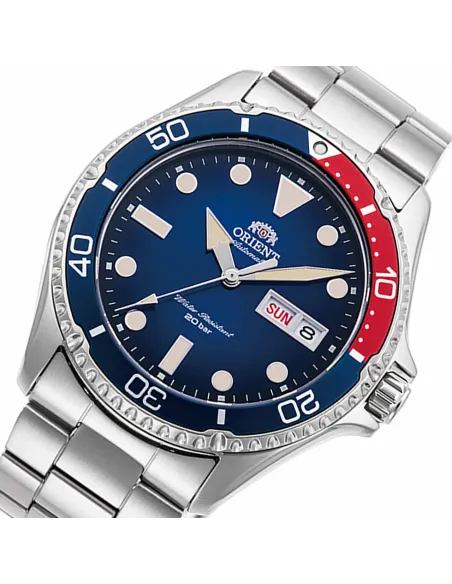reloj automático hombre Orient New Kamasu RA-AA0812L "pepsi" dial azul 41.8mm correa acero cristal zafiro 200m water resist