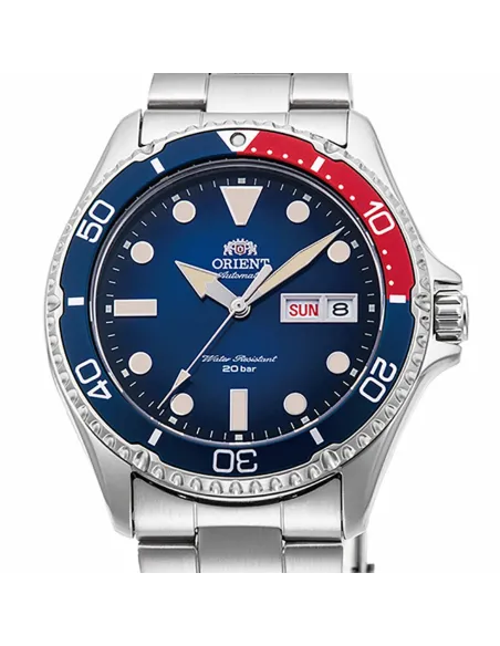 reloj automático hombre Orient New Kamasu RA-AA0812L "pepsi" dial azul 41.8mm correa acero cristal zafiro 200m water resist