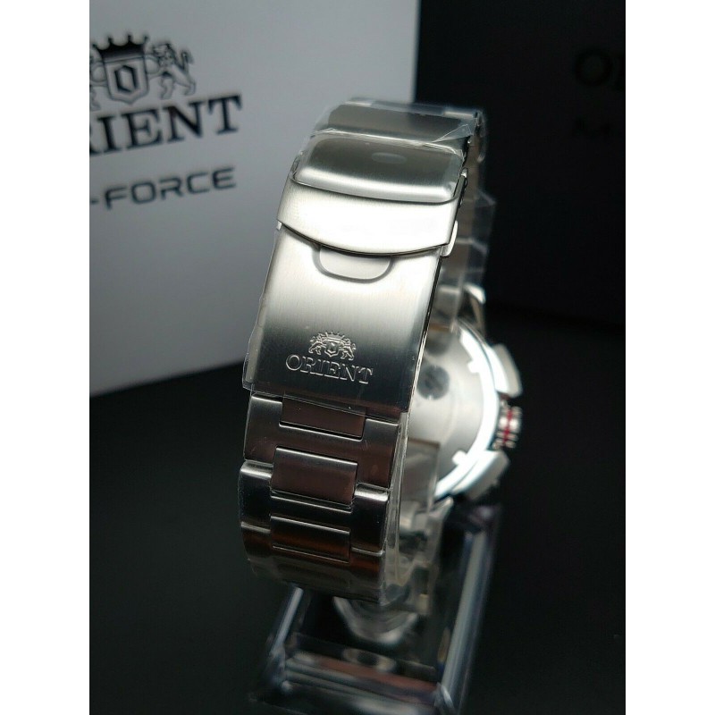 reloj de buceo automático hombre Orient M-Force RA-AC0N01B dial negro 45mm correa acero 200m water resist Cristal Zafiro