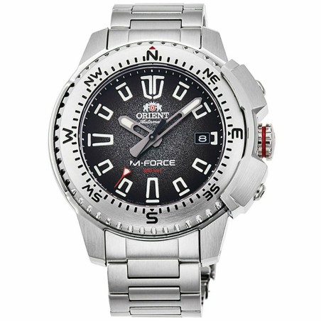 reloj de buceo automático hombre Orient M-Force RA-AC0N01B dial negro 45mm correa acero 200m water resist Cristal Zafiro