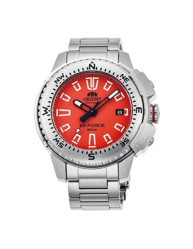reloj de buceo automático hombre Orient M-Force RA-AC0N02Y dial naranja 45mm correa acero 200m water resist Cristal Zafiro