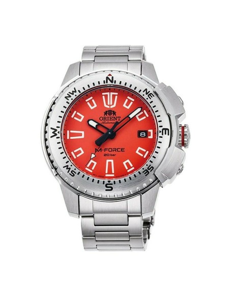 reloj de buceo automático hombre Orient M-Force RA-AC0N02Y dial naranja 45mm correa acero 200m water resist Cristal Zafiro