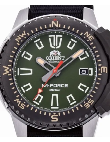 reloj de buceo automático hombre Orient M-Force RA-AC0N01B dial negro 45mm correa acero 200m water resist Cristal Zafiro