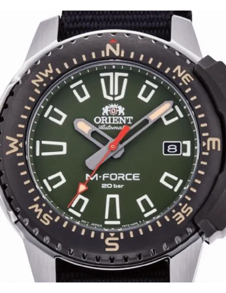 reloj de buceo automático hombre Orient M-Force RA-AC0N01B dial negro 45mm correa acero 200m water resist Cristal Zafiro