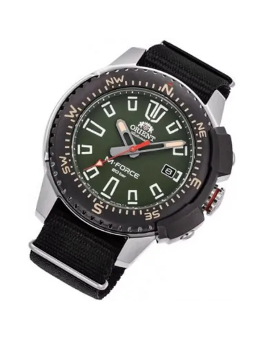 reloj de buceo automático hombre Orient M-Force RA-AC0N01B dial negro 45mm correa acero 200m water resist Cristal Zafiro