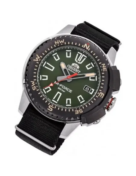 reloj de buceo automático hombre Orient M-Force RA-AC0N01B dial negro 45mm correa acero 200m water resist Cristal Zafiro