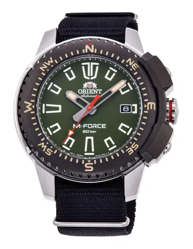 reloj de buceo automático hombre Orient M-Force RA-AC0N01B dial negro 45mm correa acero 200m water resist Cristal Zafiro