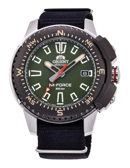 reloj de buceo automático hombre Orient M-Force RA-AC0N01B dial negro 45mm correa acero 200m water resist Cristal Zafiro