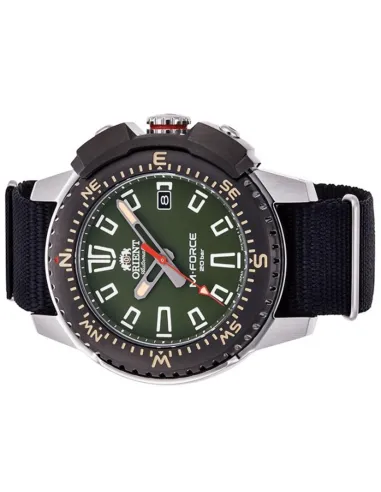 reloj de buceo automático hombre Orient M-Force RA-AC0N01B dial negro 45mm correa acero 200m water resist Cristal Zafiro