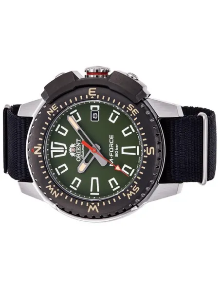 reloj de buceo automático hombre Orient M-Force RA-AC0N01B dial negro 45mm correa acero 200m water resist Cristal Zafiro