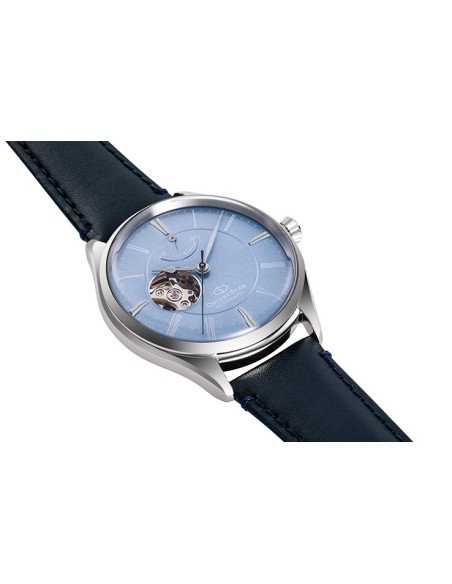 reloj automático hombre Orient Star RE-AT0203L Semi Skeleton dial azul 40.4mm correa de cuero 50h Reserva de Marcha