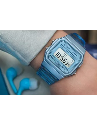 Reloj Clásico Vintage Informal Casio F91WS-2 Azul correa resina 7 años batería alarma cronómetro