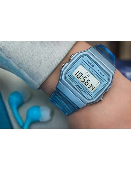 Reloj Clásico Vintage Informal Casio F91WS-2 Azul correa resina 7 años batería alarma cronómetro