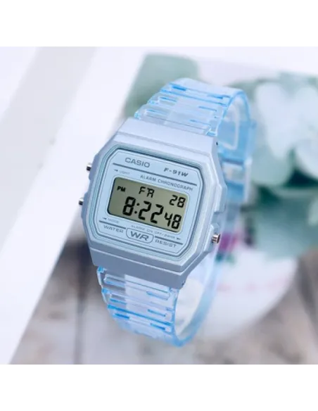 Reloj Clásico Vintage Informal Casio F91WS-2 Azul correa resina 7 años batería alarma cronómetro