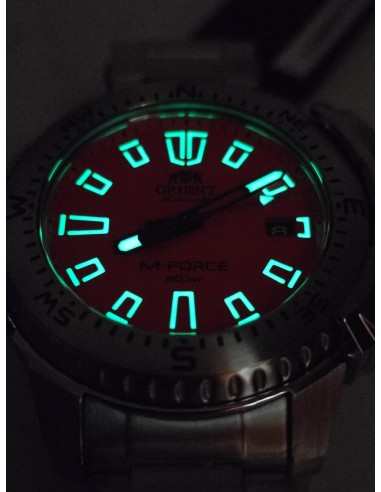 reloj de buceo automático hombre Orient M-Force RA-AC0N02Y dial naranja 45mm correa acero 200m water resist Cristal Zafiro