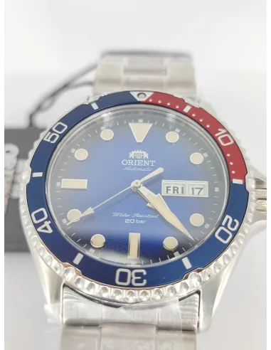 reloj automático hombre Orient New Kamasu RA-AA0812L "pepsi" dial azul 41.8mm correa acero cristal zafiro 200m water resist
