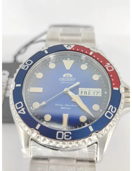 reloj automático hombre Orient New Kamasu RA-AA0812L "pepsi" dial azul 41.8mm correa acero cristal zafiro 200m water resist