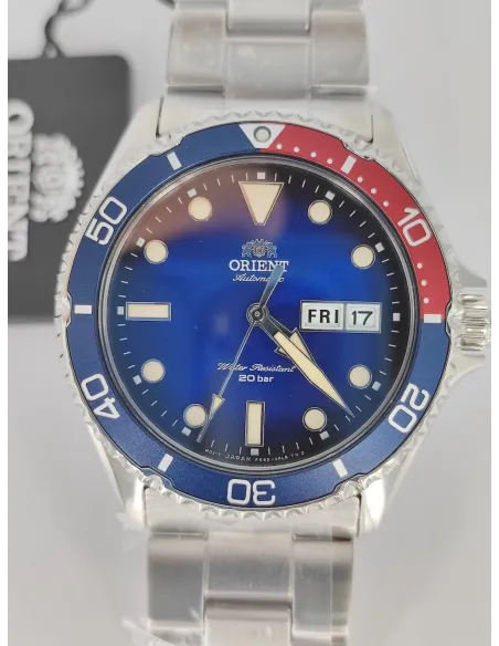 reloj automático hombre Orient New Kamasu RA-AA0812L "pepsi" dial azul 41.8mm correa acero cristal zafiro 200m water resist