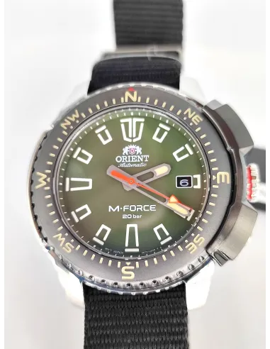 reloj de buceo automático hombre Orient M-Force RA-AC0N01B dial negro 45mm correa acero 200m water resist Cristal Zafiro