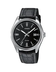 reloj clásico hombre Casio MTP-1302PL-1A Pantalla Neón dial negro correa cuero