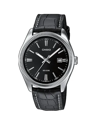 reloj clásico hombre Casio MTP-1302PL-1A Pantalla Neón dial negro correa cuero
