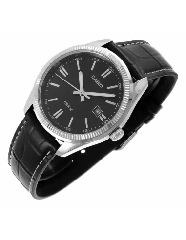 reloj clásico hombre Casio MTP-1302PL-1A Pantalla Neón dial negro correa cuero