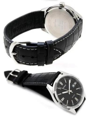 reloj clásico hombre Casio MTP-1302PL-1A Pantalla Neón dial negro correa cuero