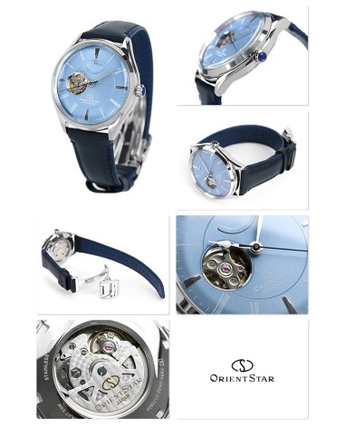 reloj automático hombre Orient Star RE-AT0203L Semi Skeleton dial azul 40.4mm correa de cuero 50h Reserva de Marcha
