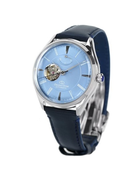 reloj automático hombre Orient Star RE-AT0203L Semi Skeleton dial azul 40.4mm correa de cuero 50h Reserva de Marcha