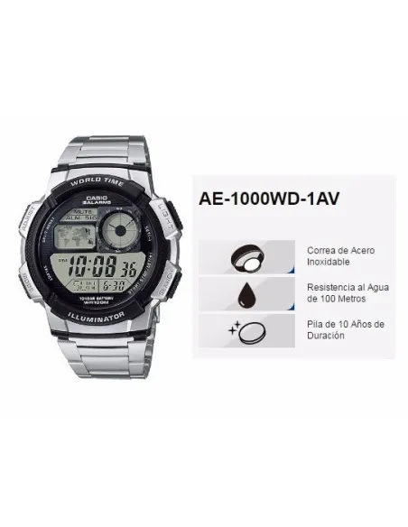 Reloj digital CASIO AE-1000WD-1AV 5 alarmas water resist 100m