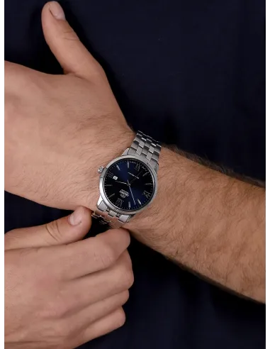 reloj automático hombre Orient Simphony IV RA-AC0F09L dial azul 41.6mm correa acero 50m water resist