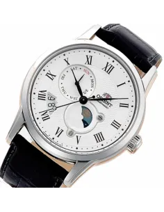 reloj automático hombre Orient Sun & Moon RA-AK0008S dial blanco 42.5mm Cristal Zafiro correa cuero