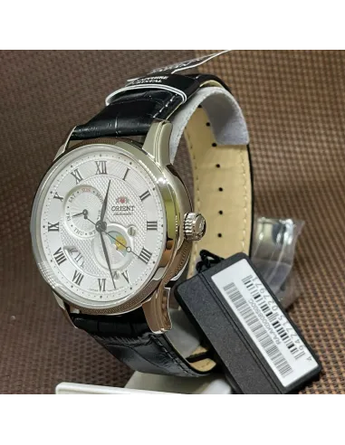 reloj automático hombre Orient Sun & Moon RA-AK0008S dial blanco 42.5mm Cristal Zafiro correa cuero