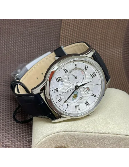 reloj automático hombre Orient Sun & Moon RA-AK0008S dial blanco 42.5mm Cristal Zafiro correa cuero