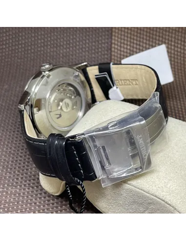 reloj automático hombre Orient Sun & Moon RA-AK0010B dial negro 42.5mm Cristal Zafiro correa cuero 50m