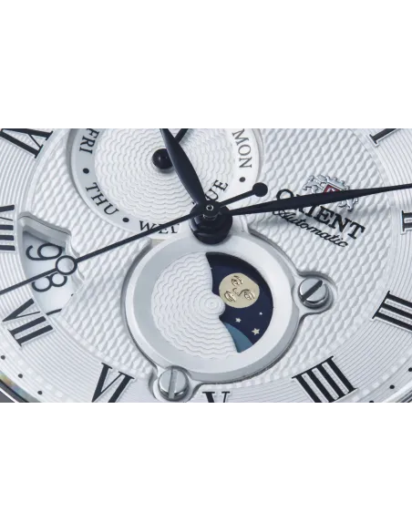 reloj automático hombre Orient Sun & Moon RA-AK0008S dial blanco 42.5mm Cristal Zafiro correa cuero