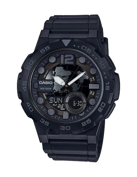 reloj hombre Casio AEQ-100W-1B Hora Mundial - Correa resina - Pantalla de Neón - Telememo - batería 10 años