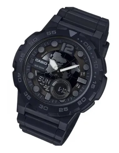 reloj hombre Casio AEQ-100W-1B Hora Mundial - Correa resina - Pantalla de Neón - Telememo - batería 10 años