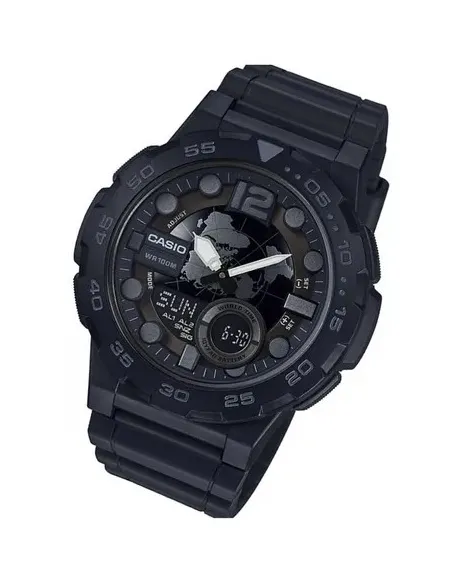 reloj hombre Casio AEQ-100W-1B Hora Mundial - Correa resina - Pantalla de Neón - Telememo - batería 10 años