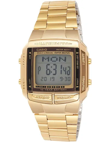 reloj unisex retro Casio DB-360G-9A dorado TELEMEMO 30 Banco de datos Luz LED Hora Dual Resistente al agua 50m