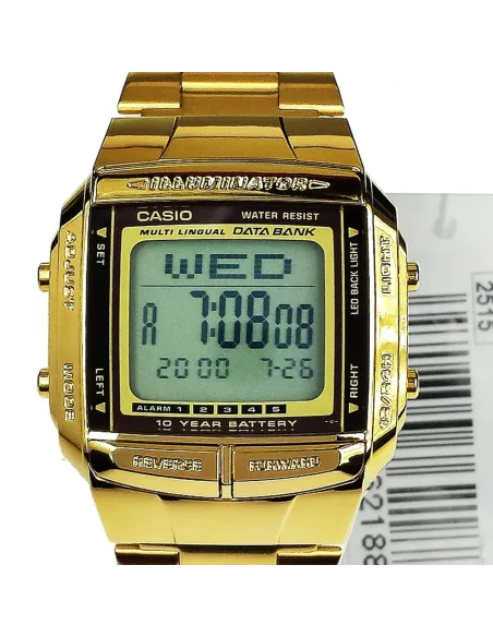 reloj unisex retro Casio DB-360G-9A dorado TELEMEMO 30 Banco de datos Luz LED Hora Dual Resistente al agua 50m