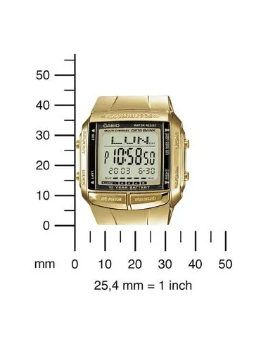 reloj unisex retro Casio DB-360G-9A dorado TELEMEMO 30 Banco de datos Luz LED Hora Dual Resistente al agua 50m