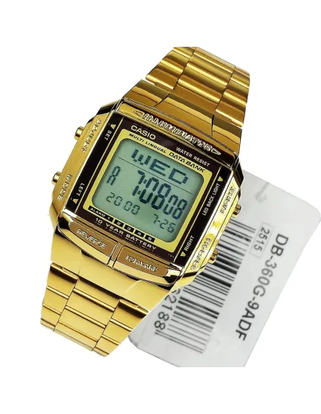 reloj unisex retro Casio DB-360G-9A dorado TELEMEMO 30 Banco de datos Luz LED Hora Dual Resistente al agua 50m