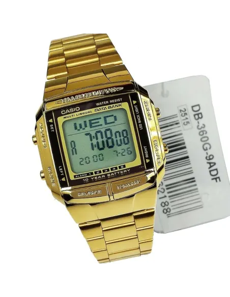 reloj unisex retro Casio DB-360G-9A dorado TELEMEMO 30 Banco de datos Luz LED Hora Dual Resistente al agua 50m