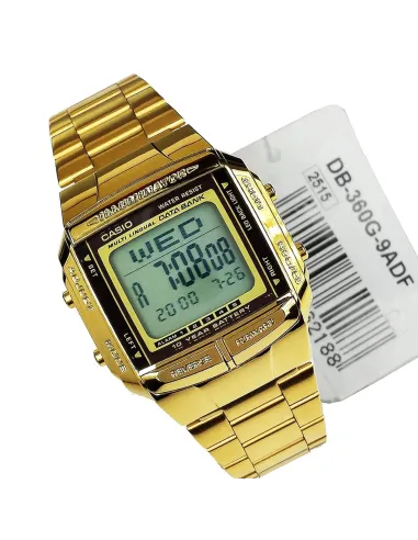 reloj unisex retro Casio DB-360G-9A dorado TELEMEMO 30 Banco de datos Luz LED Hora Dual Resistente al agua 50m